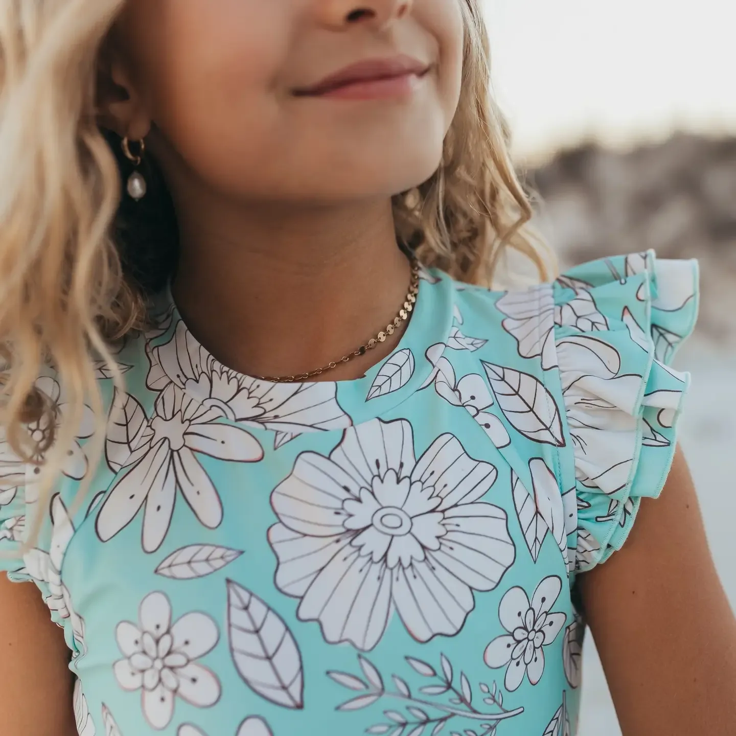  Mint Floral Open Back One Piece Ruffle Swimsuit