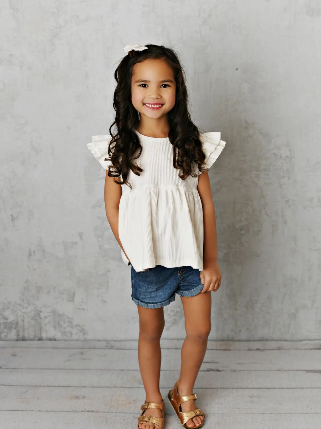 White Double Ruffle Flutter Sleeve Spring Summer Shirt