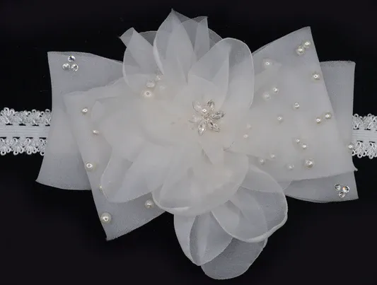 Organza Bow/Pearls Flower HB