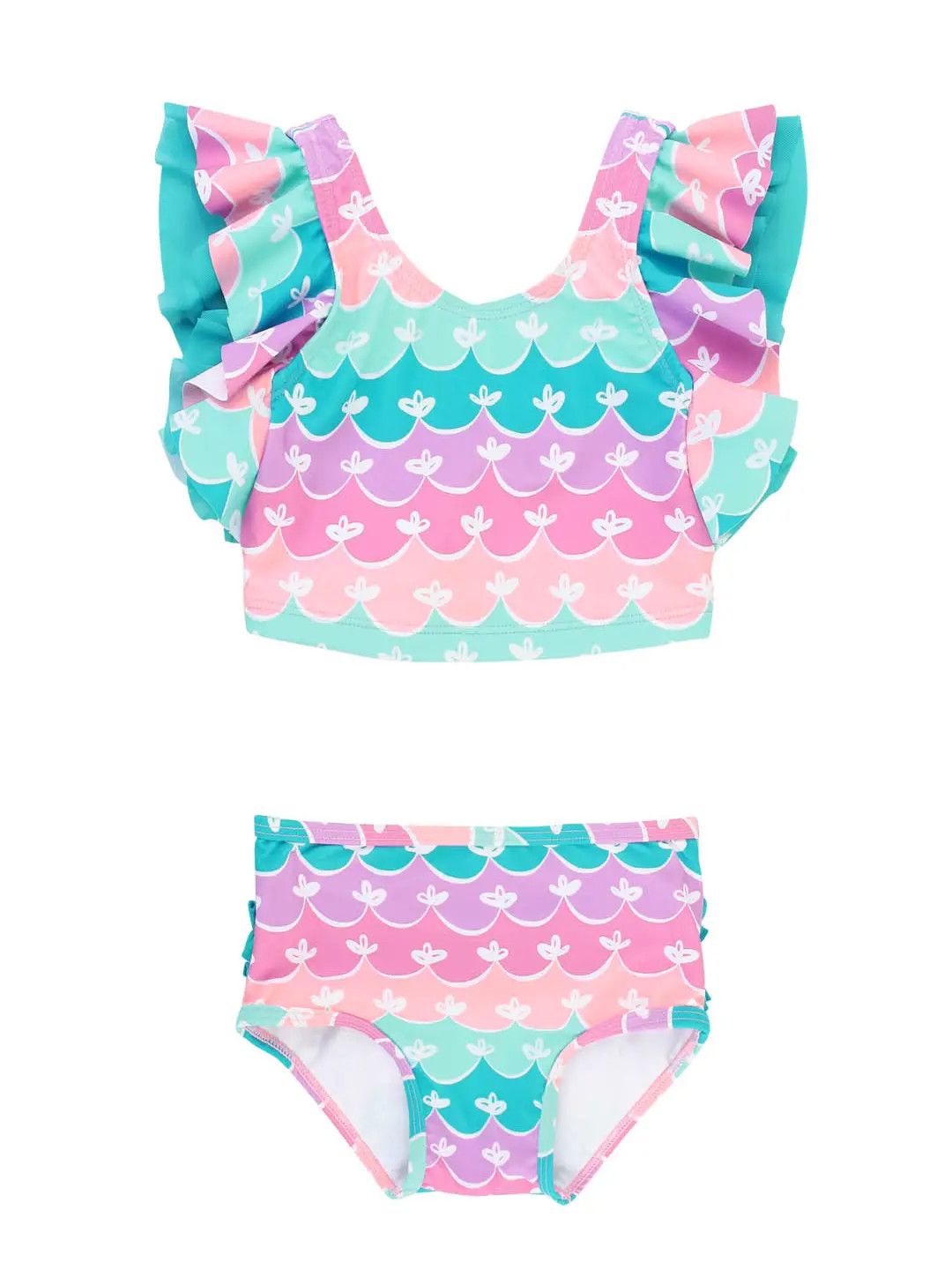 Girls Mermaid Butterfly Tankini 2-Piece Swimsuit 