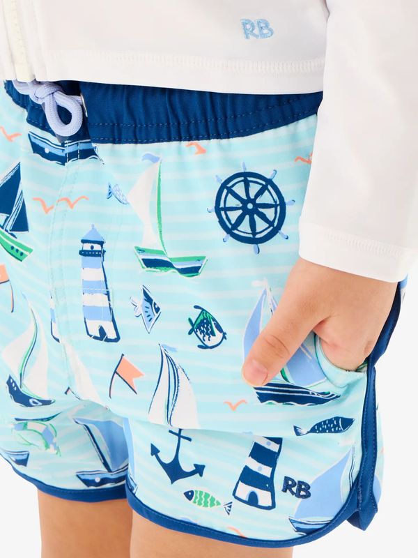 Boys Blue Sweet Sails Performance Hybrid Dolphin Hem Swim Trunks