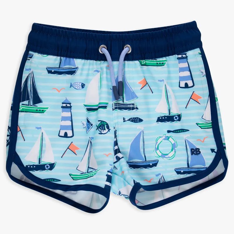 Boys Blue Sweet Sails Performance Hybrid Dolphin Hem Swim Trunks