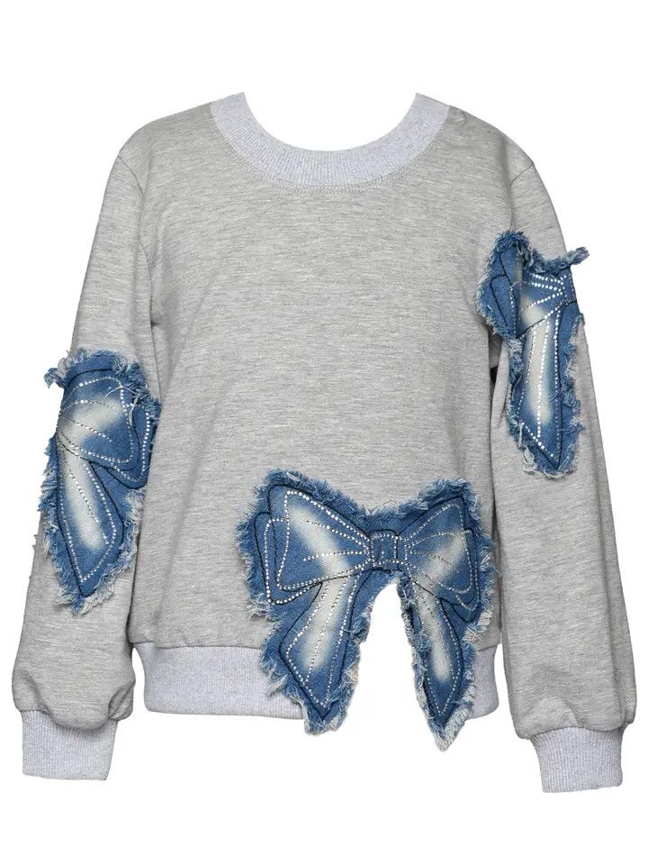 L/S Top &amp; Flared Pant W/ Denim Bow Patch Detail