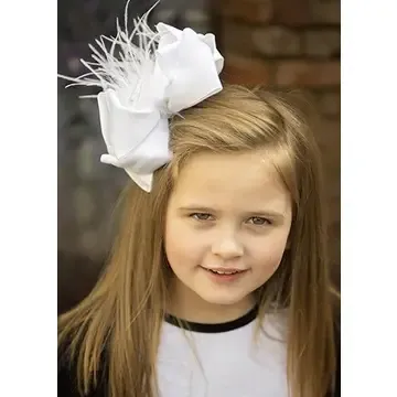 Solid Feather Puff Looped Knot Hair Bow, Color: White
