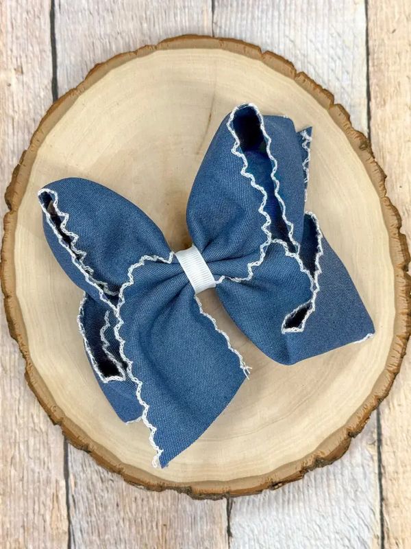 Denim Moonstitch Bow Head Band