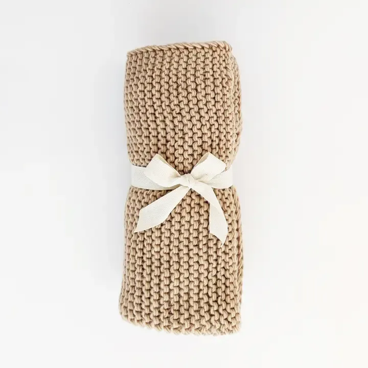 Garter Stitch Knit Baby Blanket, Color: Latte