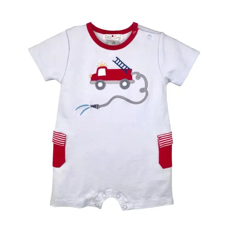 Fire Truck Applique Knit Romper