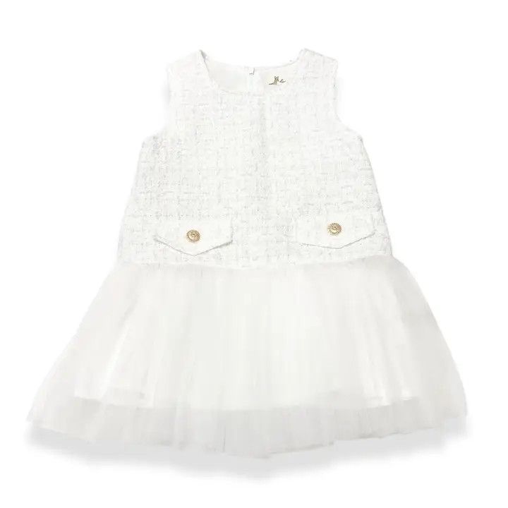 White Tweed &amp; Tulle Dress