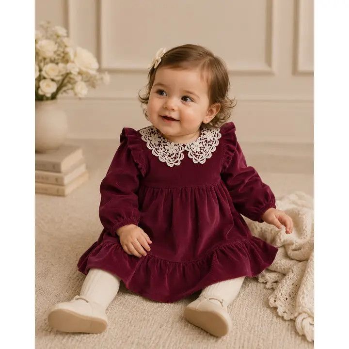 Raspberry Cordelia Corduroy Baby Dress &amp; Bloomer Set
