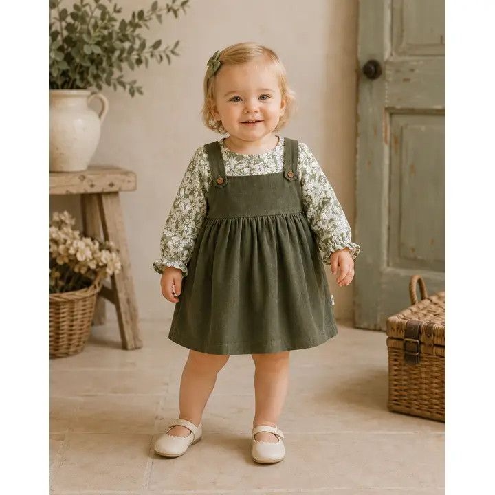 Olive Lucille Corduroy Pinafore Baby Dress &amp; Bloomer Set