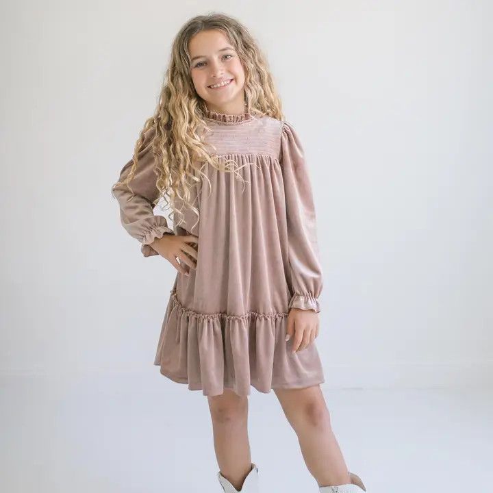 Champagne Smocked Velvet Dress
