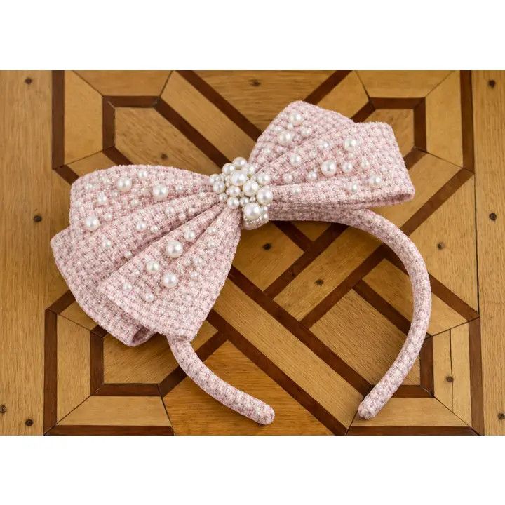 Bow Headband, Color: Pink Tweed