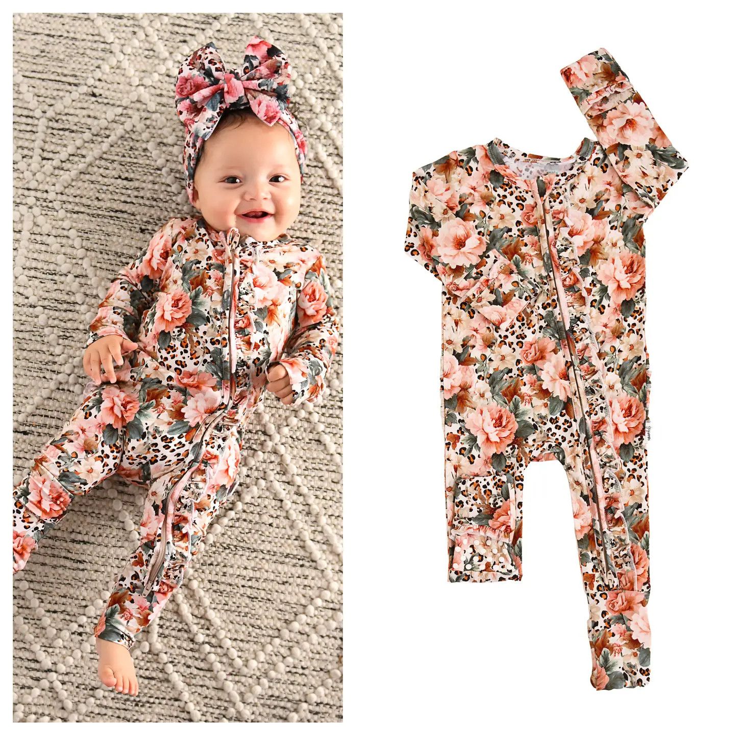Laura RUFFLE ZIP Bamboo One Piece Floral