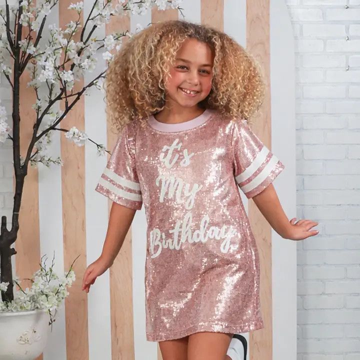 Pink Sequin T-Shirt Dress "Its My Birthday"