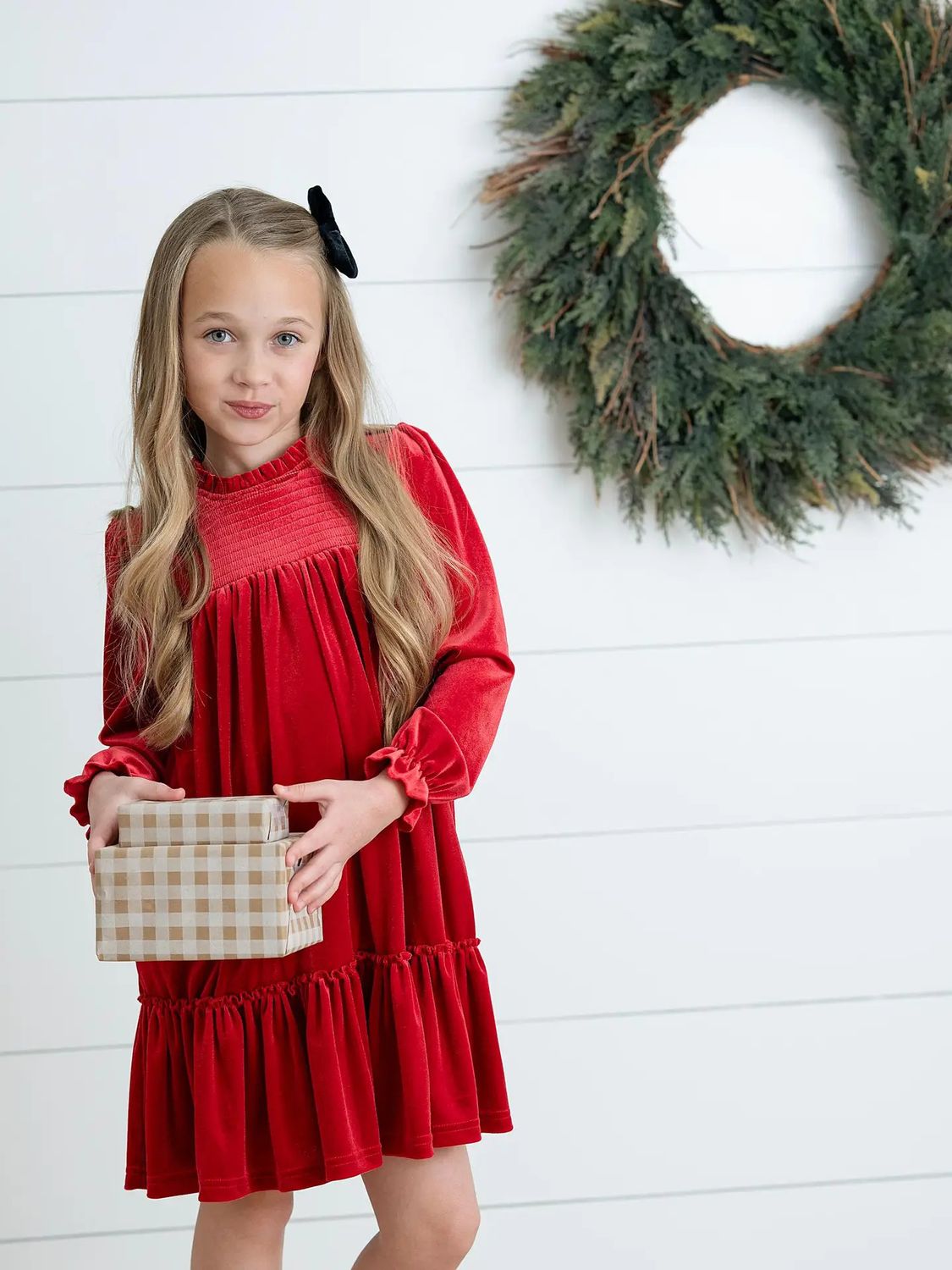  Alexa Smocked Velvet Fancy Holiday Party Dress