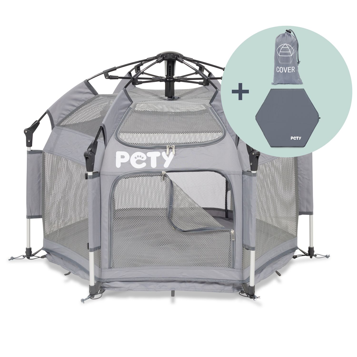 PETY Laufstall Set klein mit Bodenmatte und Dach, anthrazit