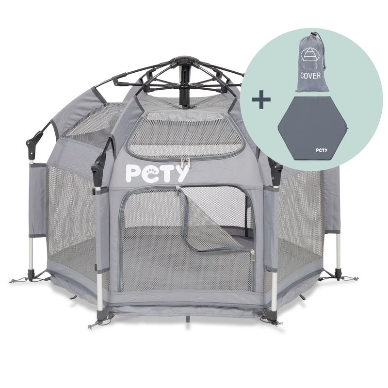 PETY Laufstall Set klein mit Bodenmatte und Dach, anthrazit
