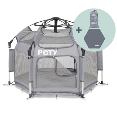 PETY Laufstall Set klein mit Bodenmatte und Dach, anthrazit