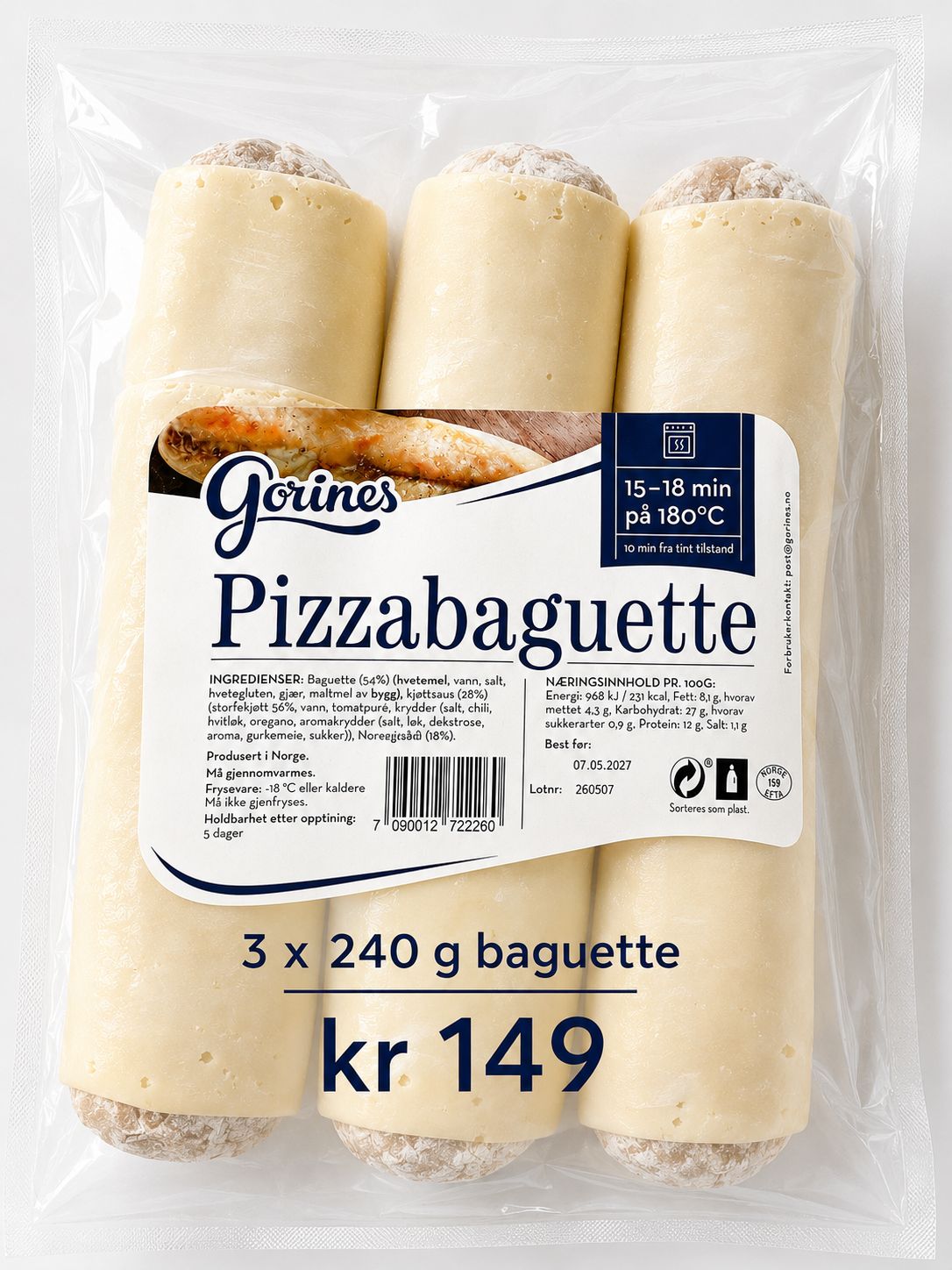 Pizza Baguette Med Storfe Gorine. Snadderloff Klar Til Steking. 3 X 240g i Pakke.