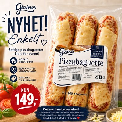 Pizza Baguette Med Storfe Gorine. Snadderloff Klar Til Steking. 3 X 240g i Pakke.