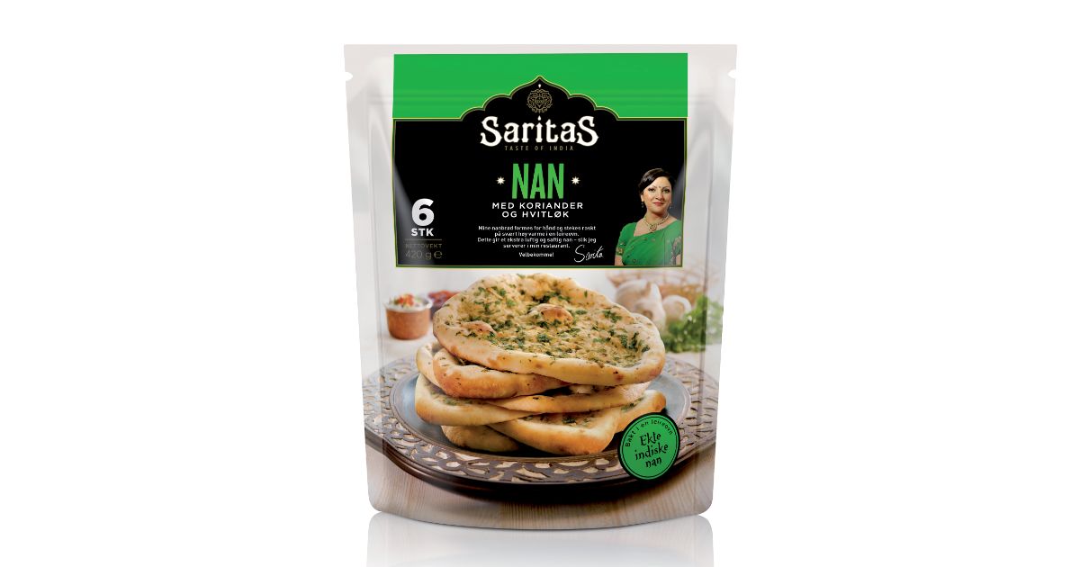 NAN med koriander og hvitløk. 6 stk. Fryst. Saritas