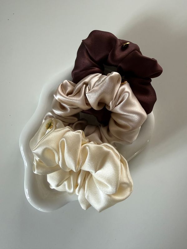 Warm Tones – 3er Seiden Scrunchie Set MINI