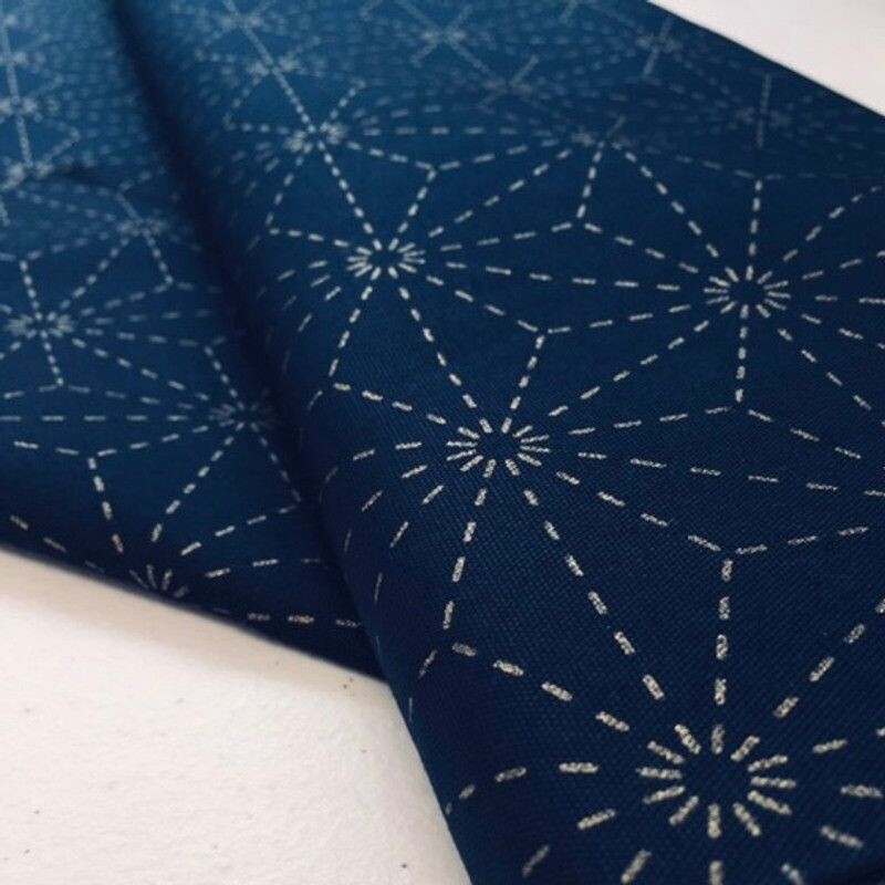 Stencilled Sashiko Fabric - Asanoha Navy