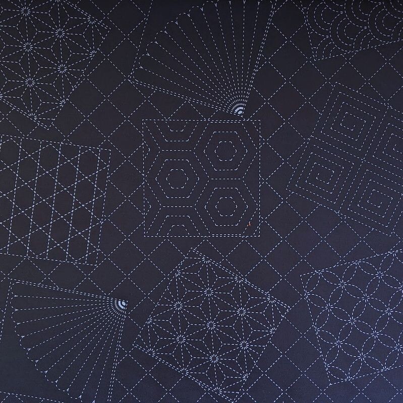 Stencilled Sashiko Panel - Medley Navy