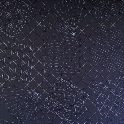 Stencilled Sashiko Panel - Medley Navy Stencilled Sashiko Panel - Medley Navy