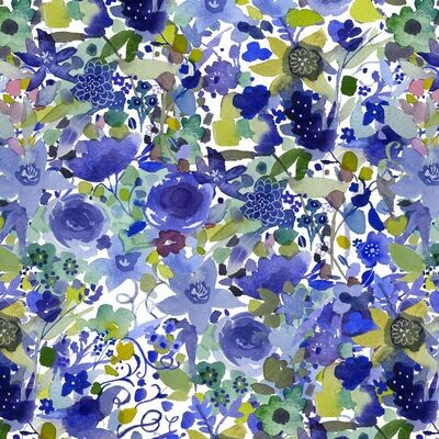 Blue Meadow Digital Botanical Wall by Sue Zipkin for Clothworks