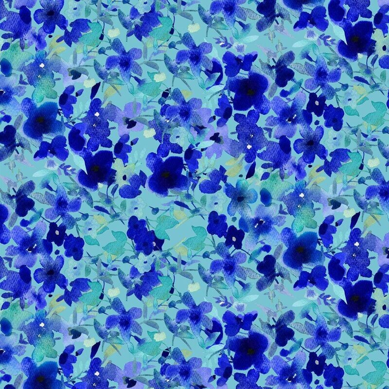 Blue Meadow Digital Flower Fancy by Sue Zipkin for Clothworks