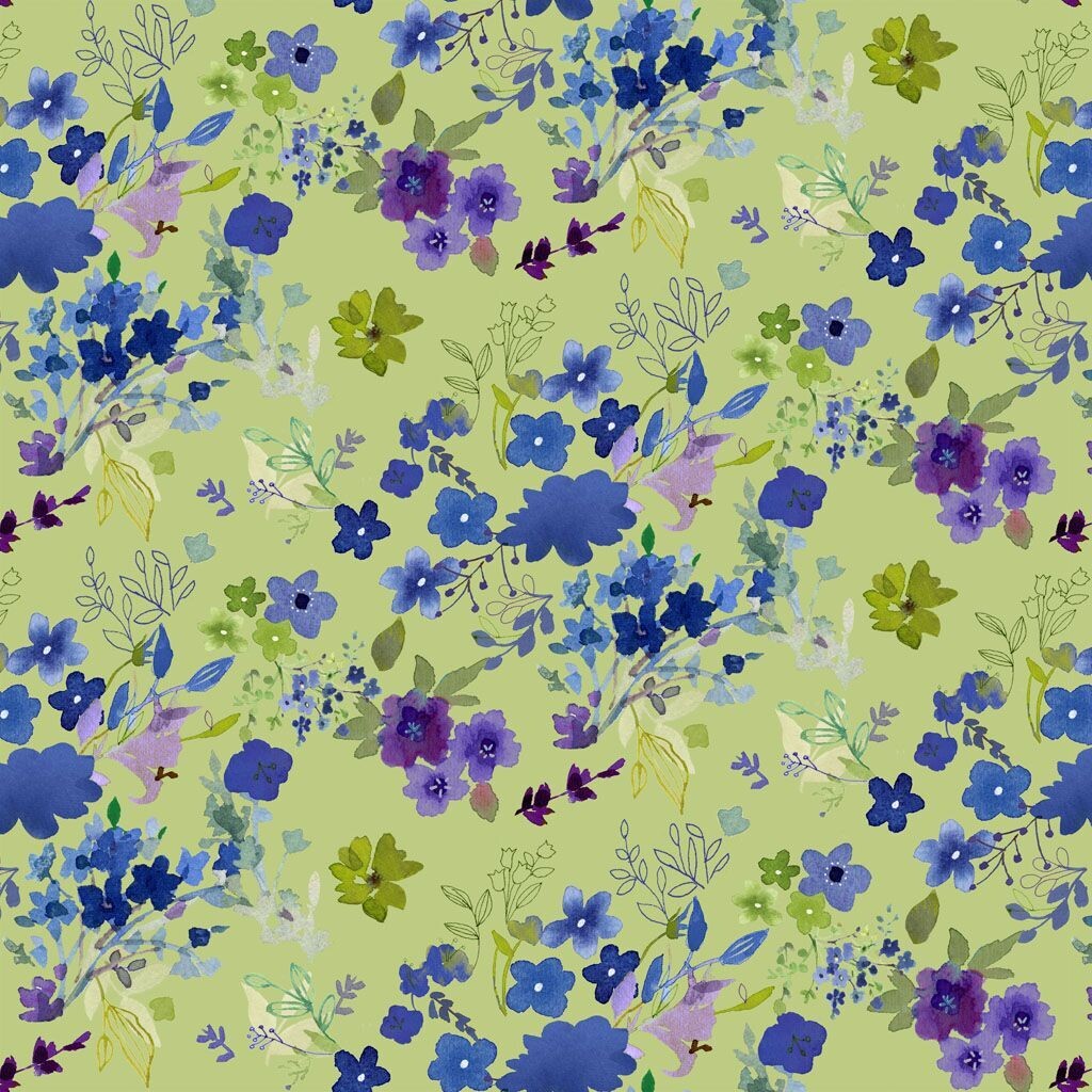 Blue Meadow Digital Field Bouquet by Sue Zipkin for Clothworks
