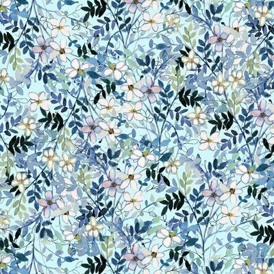 Blue Meadow Digital Daisies by Sue Zipkin for Clothworks