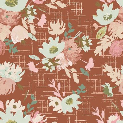 Blossom - Floral Bouquet Brick Red