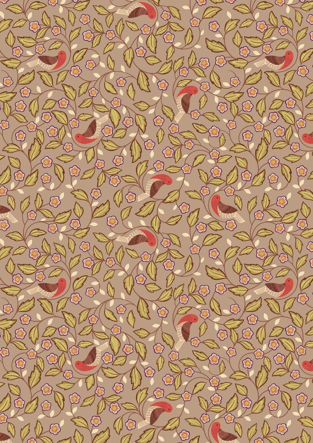 Isabella - Arts & crafts birds on dark taupe