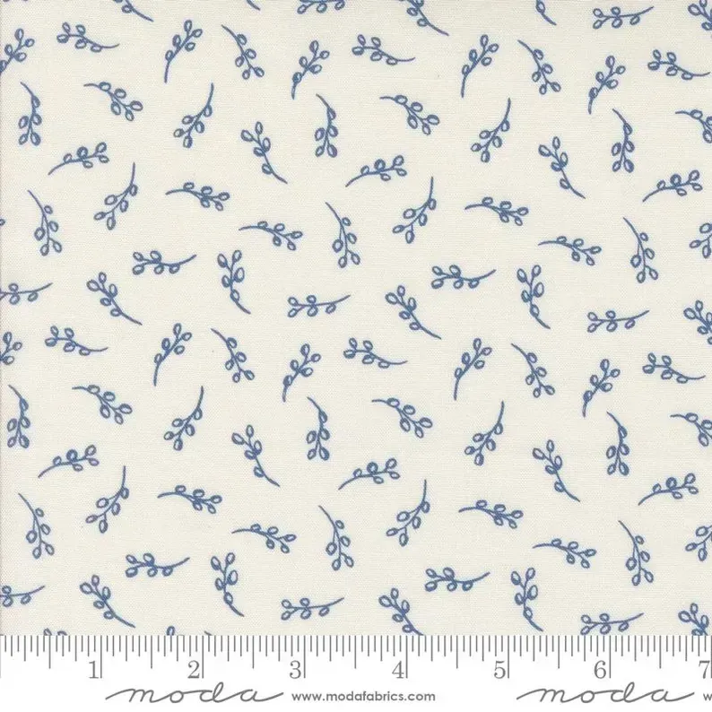 Blue Floral on Cream fabric