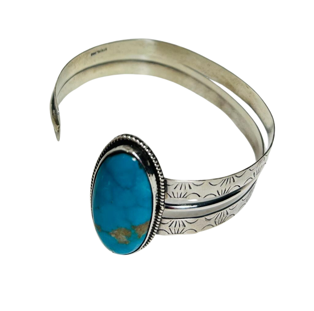 Sterling Silver stamped Turquoise cuff