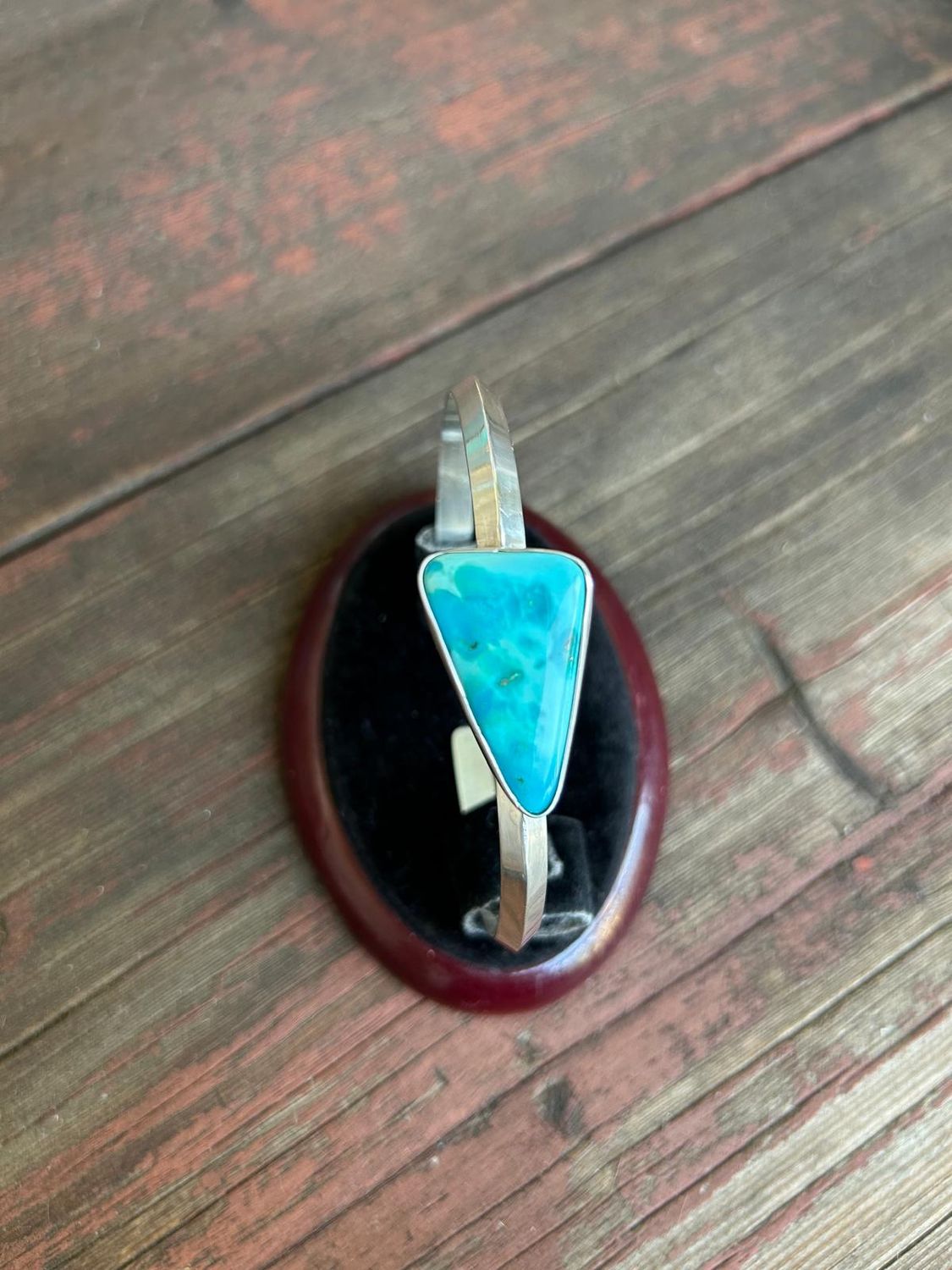 Sterling Silver Turquoise bracelet on triangular cuff. Size Medium $249