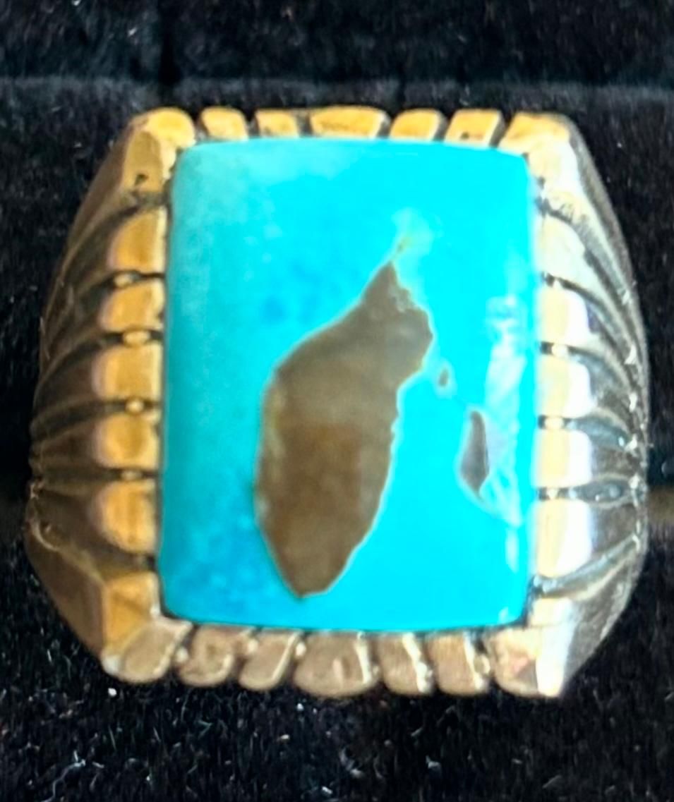 Taos Turquoise Ancient  Bronze Ring. Size 10 $210