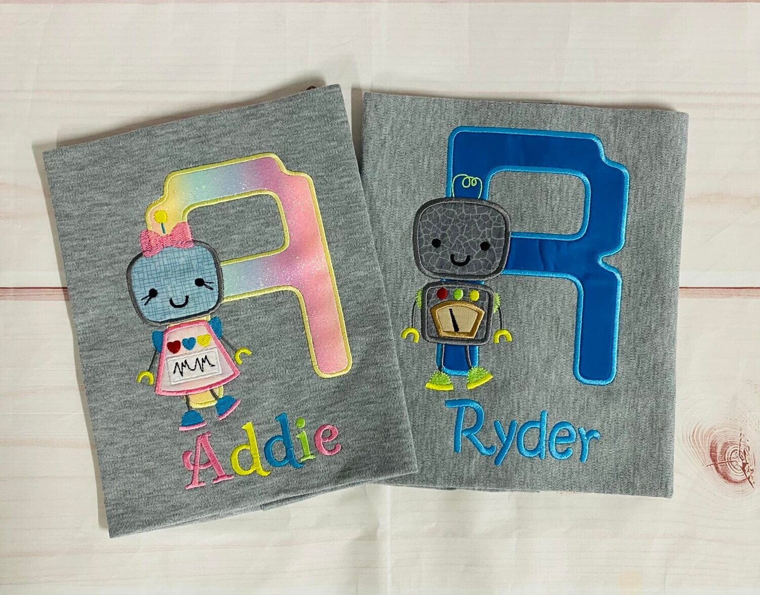 Robot Girl or Boy Applique Embroidered Shirt