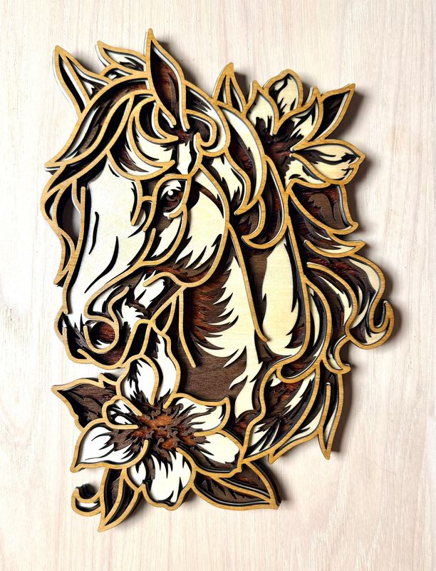 4 Laser Layered Wooden Horse Head
