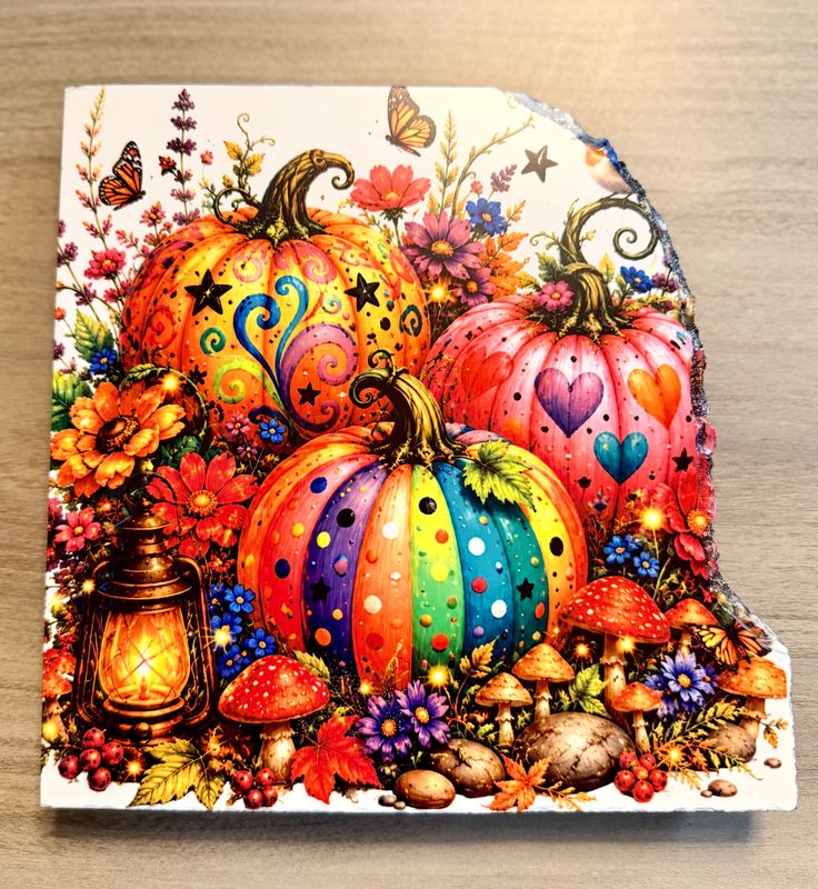 8 x 8 right side cut Colorful Halloween Pumpkins