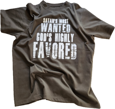 Ethan Elijah Satan's Most Wanted, God's Highly Favored Tee Ethan Elijah Satan's Most Wanted, God's Highly Favored Tee