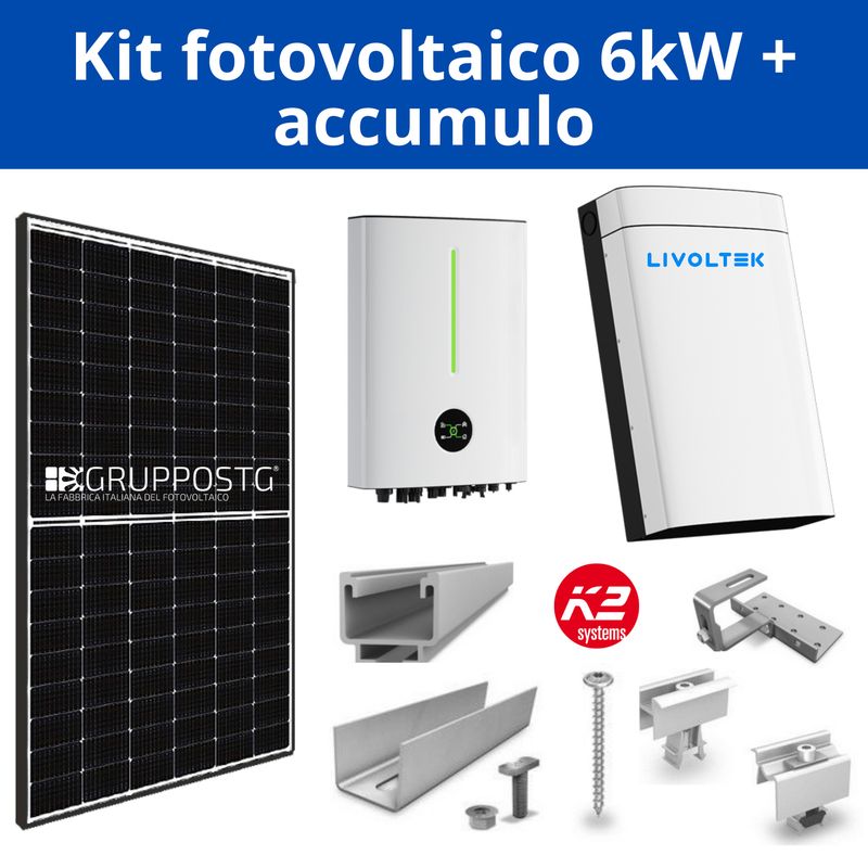 Kit fotovoltaico monofase 6kW + sistema accumulo