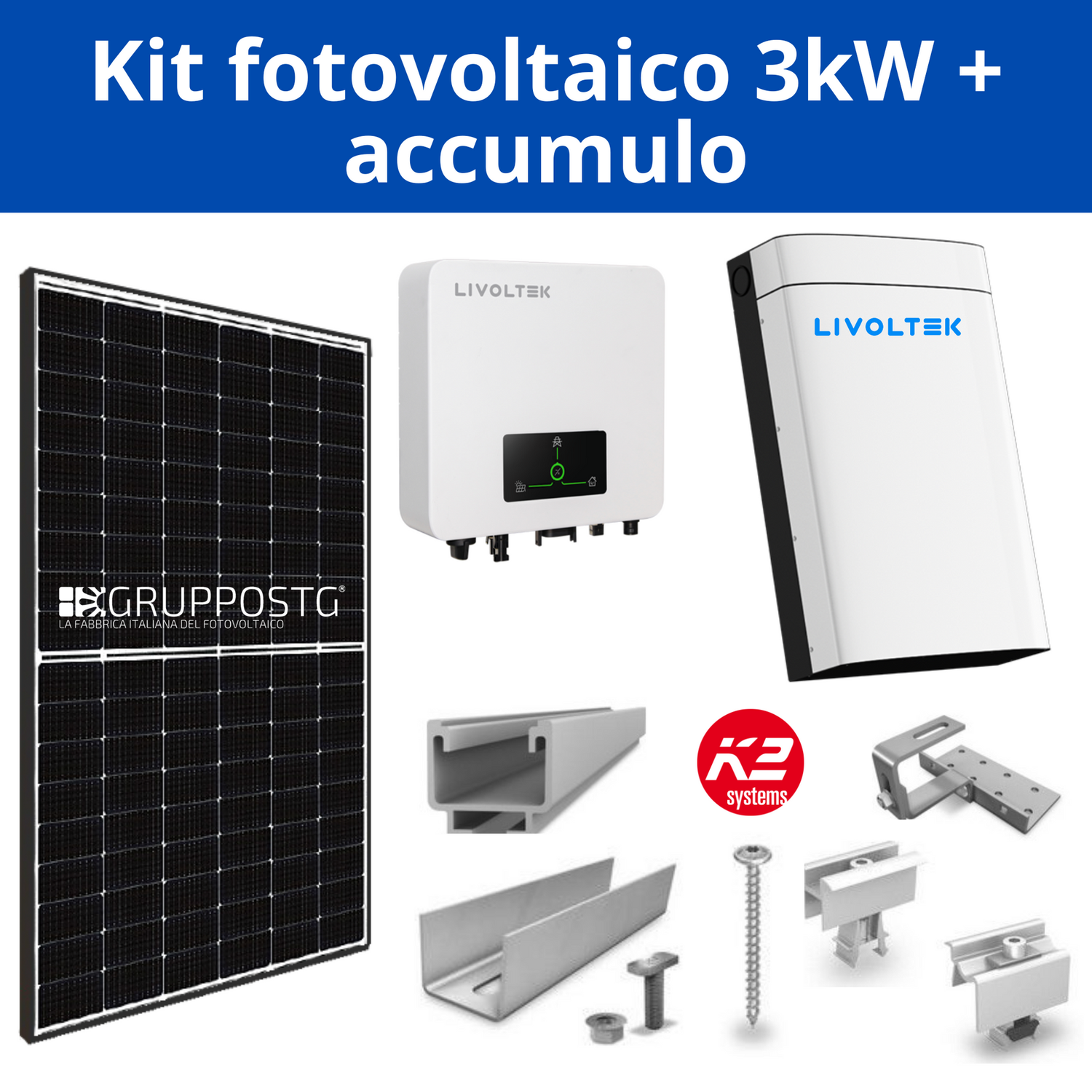 Kit fotovoltaico monofase 3kW + sistema accumulo