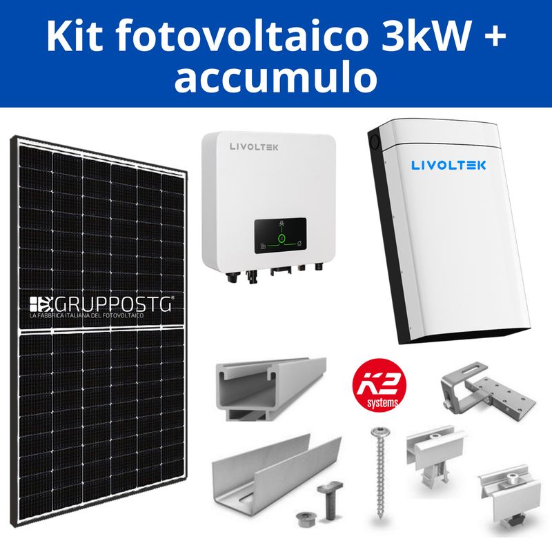 Kit fotovoltaico monofase 3kW + sistema accumulo Kit fotovoltaico monofase 3kW + sistema accumulo