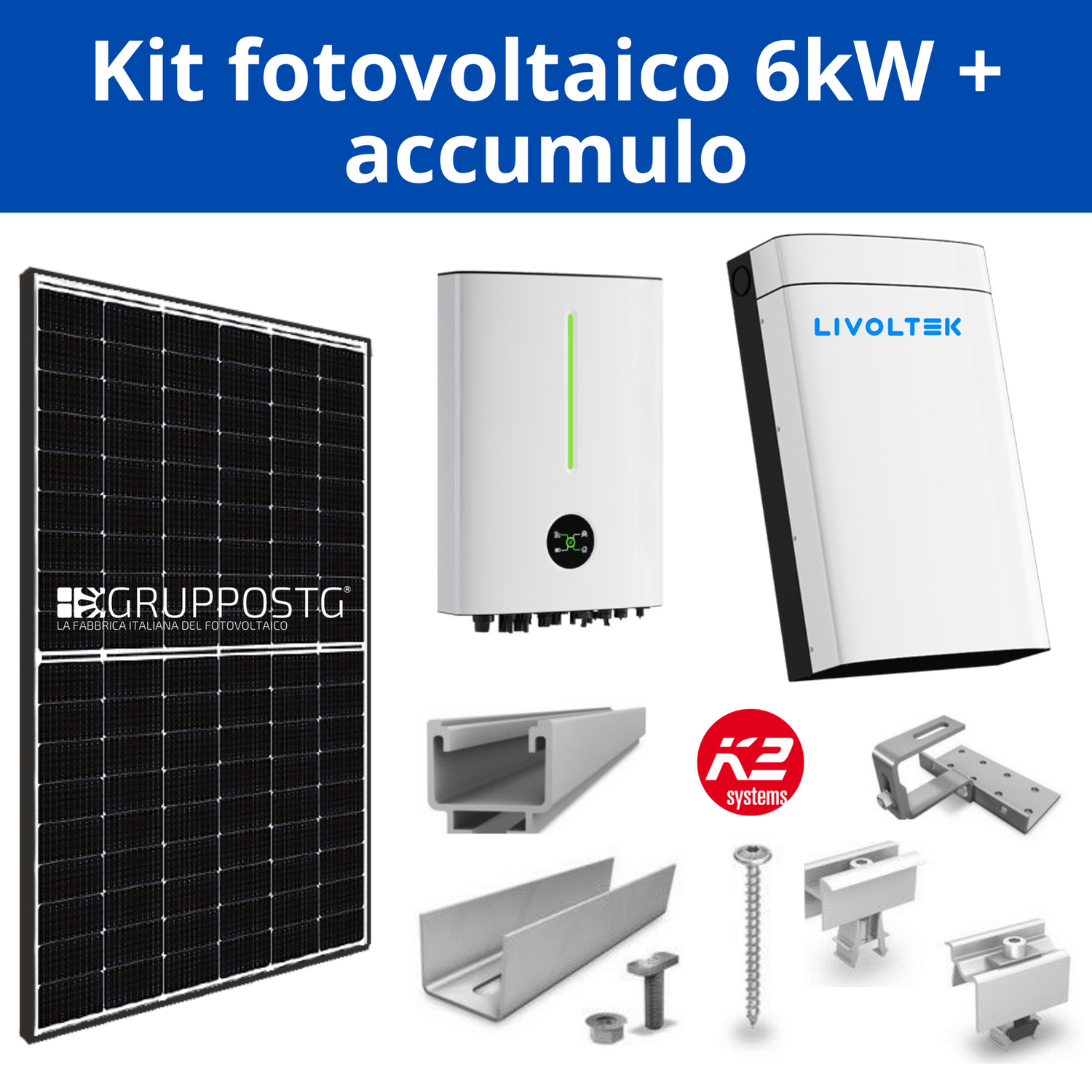 Kit fotovoltaico monofase 6kW + sistema accumulo Kit fotovoltaico monofase 6kW + sistema accumulo