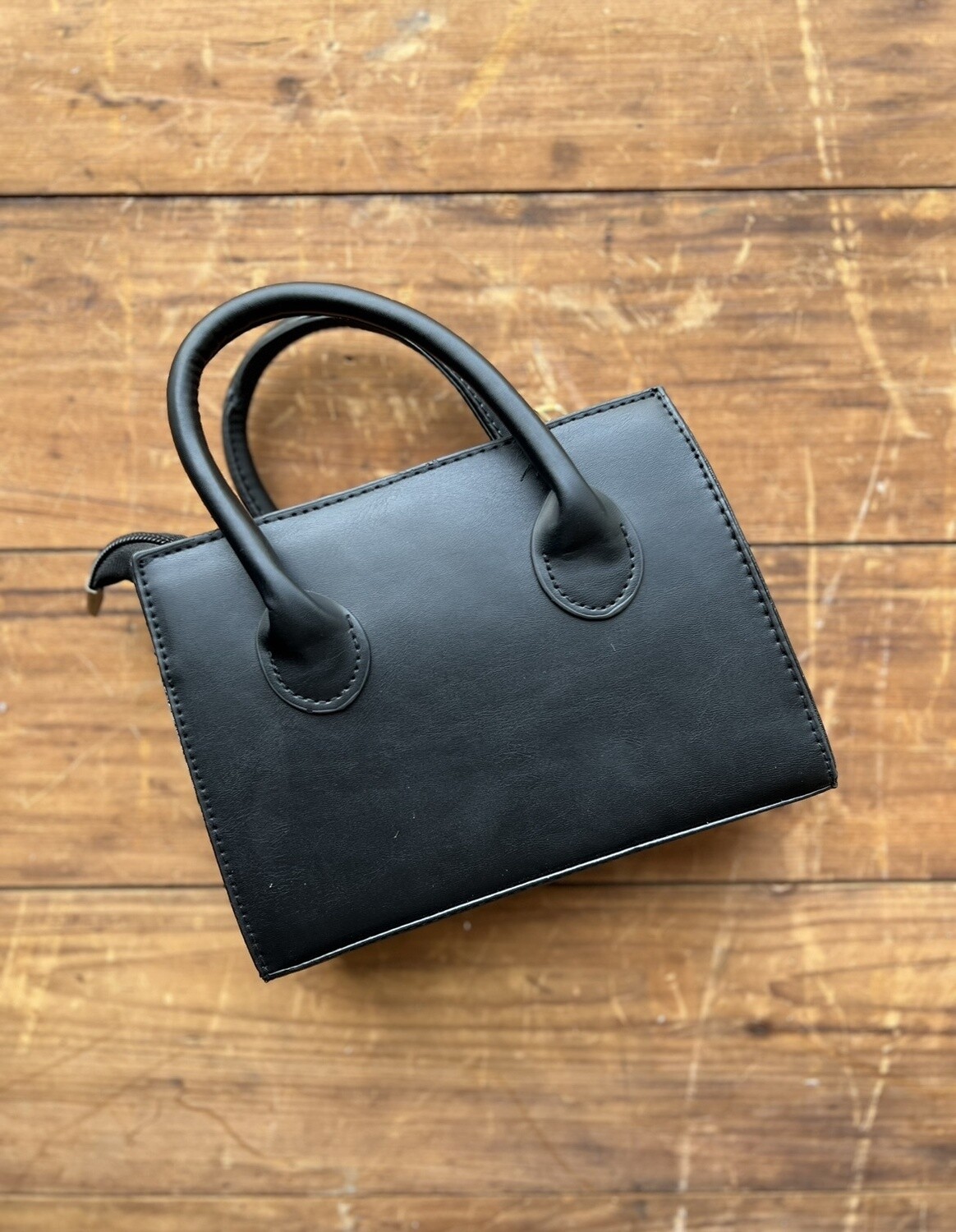 Minimalist Double Handle Square Bag, Colour: Black