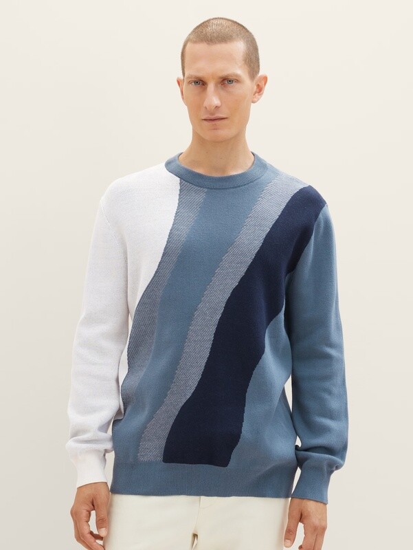 Tom Tailor Sweater - Teal & Ecru