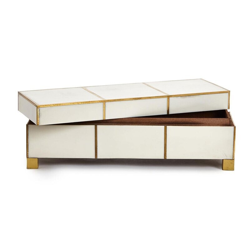 Royale Linen White Brass Inlaid Decorative Box